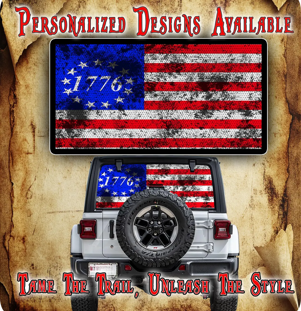 1776 American Flag Rear Window See Through Graphic 1