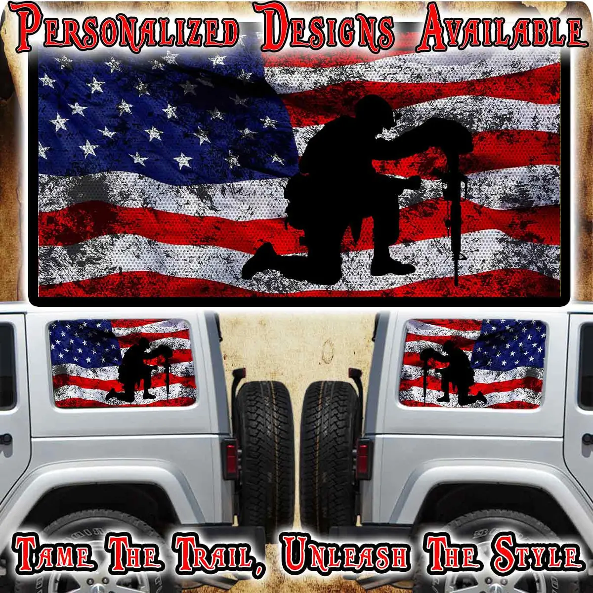American Flag Rear Quarter Window See Through Graphic. 1