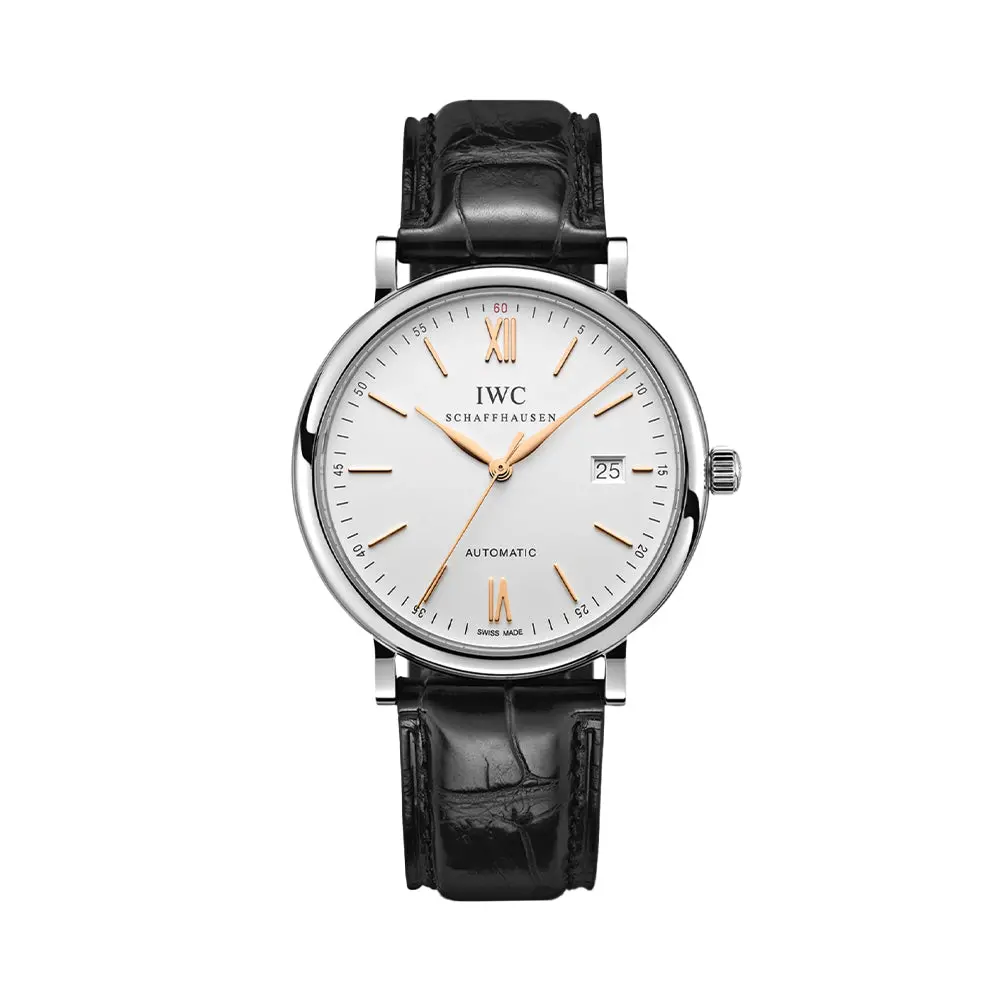 Portofino Automatic Gold Accents 40Mm - Silver On Leather Strap 1