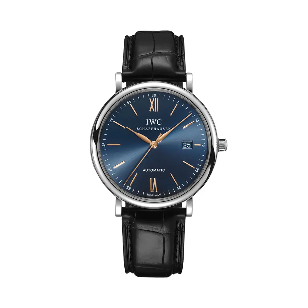 Portofino Automatic Gold Accents 40Mm - Blue On Leather Strap 1