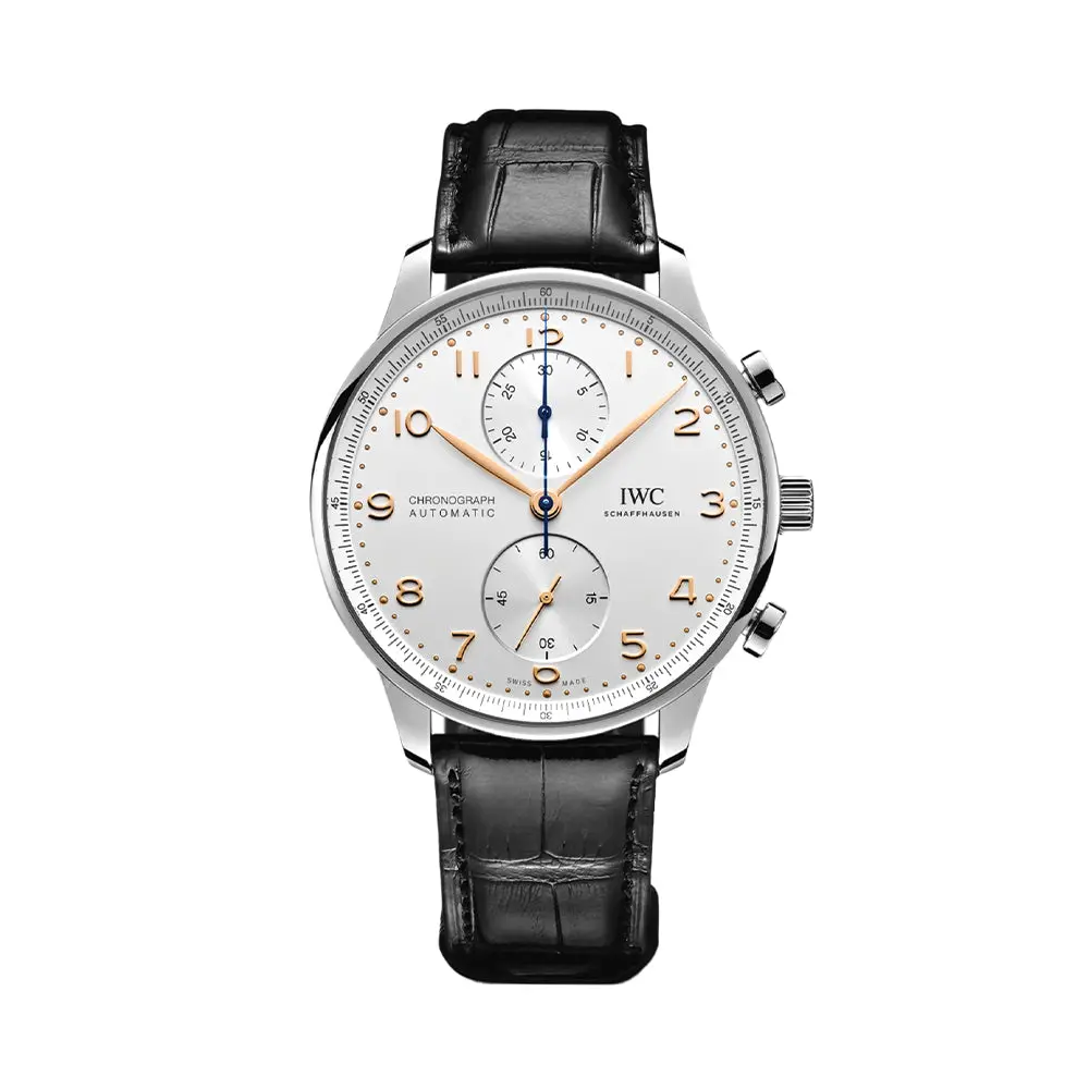 Portugieser Chronograph Gold Accents 41Mm - Silver-Plated On Leather Strap 1