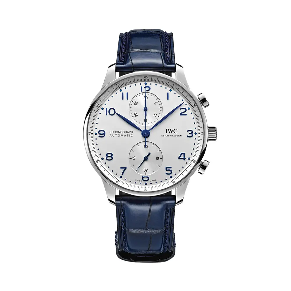 Portugieser Chronograph Blue Accents 41Mm - Silver-Plated On Blue Leather Strap 1
