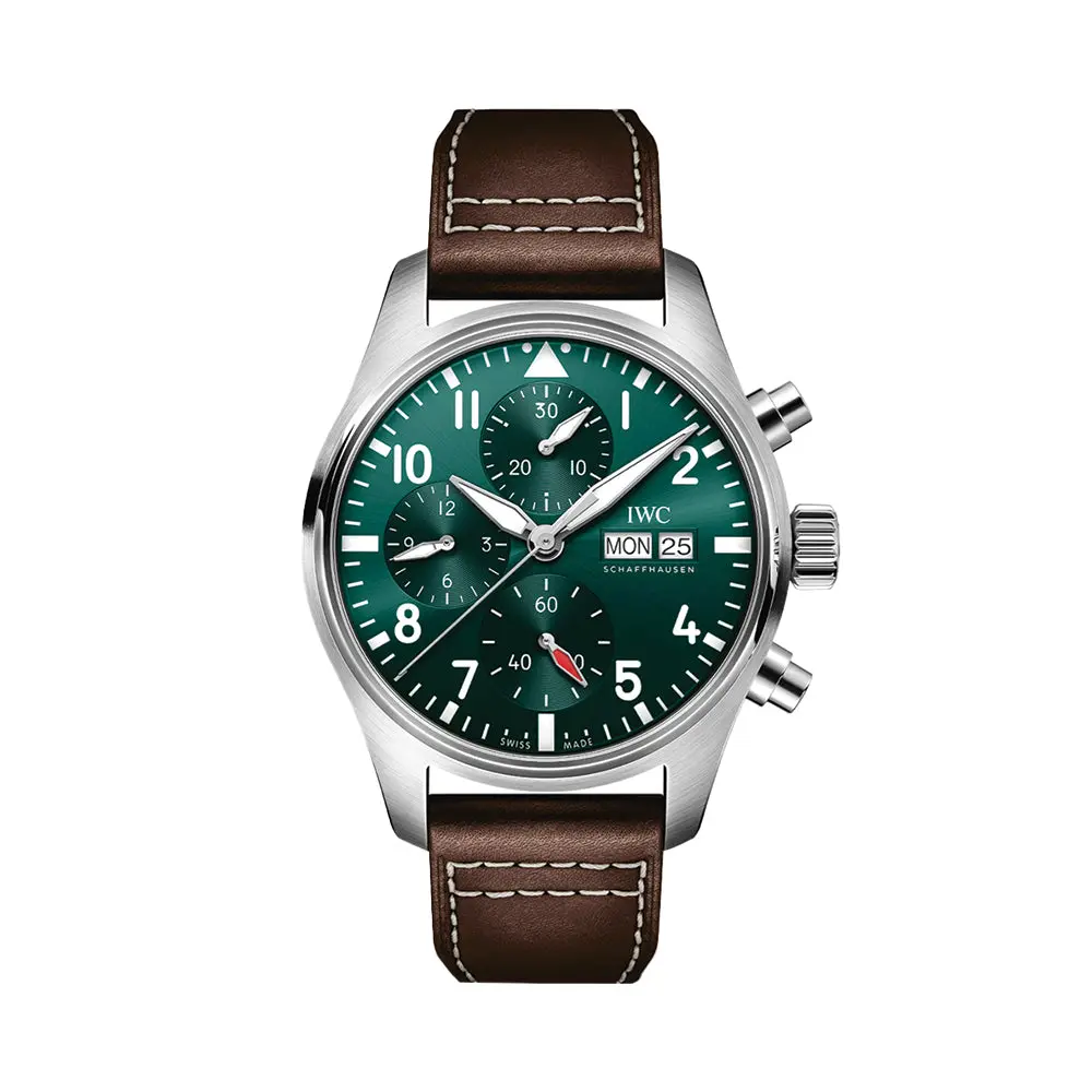 Pilot's Watch Chronograph 41Mm - Green On Leather Strap 1
