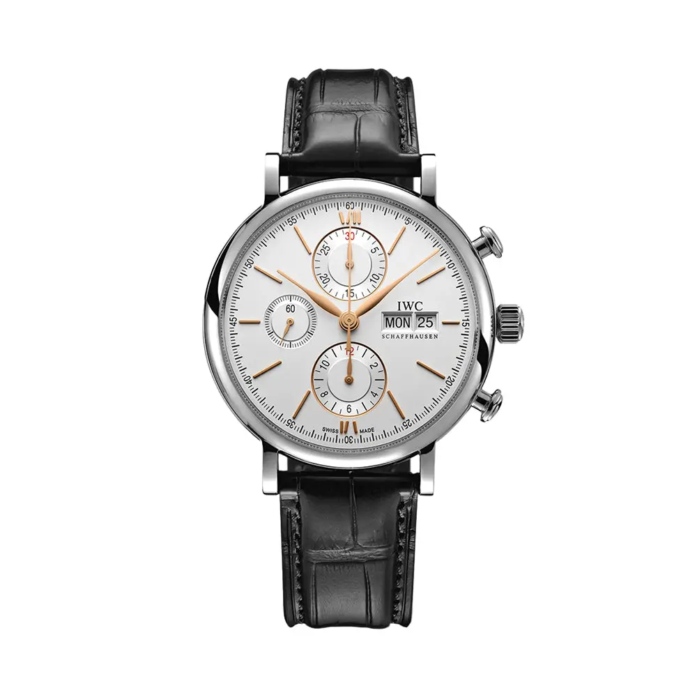 Portofino Chronograph Gold Accents 42Mm - Silver-Plated On Leather Strap 1