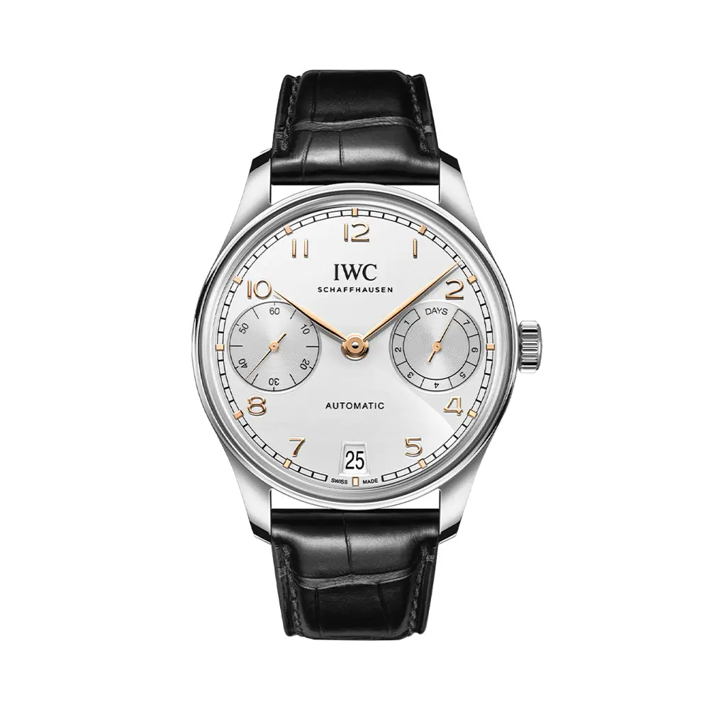 Portugieser Automatic Gold Accents 42Mm - Silver-Plated On Leather Strap 1