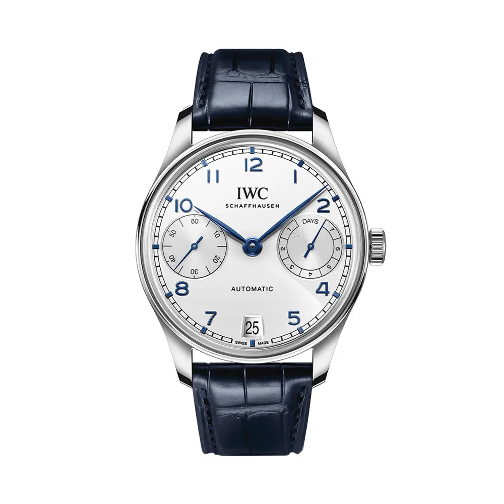 Portugieser Automatic Blue Accents 42Mm - Silver-Plated On Blue Leather Strap 1