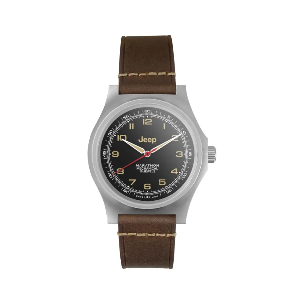 Jeep Willy's Ssgpm Officer's Mechanical 41Mm - Black On Leather Strap 1
