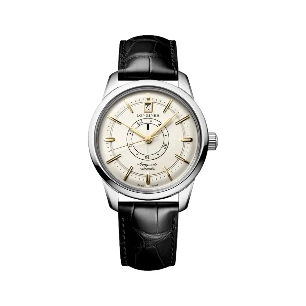 Conquest Heritage Central Power Reserve 38 Mm - Champagne On Leather Strap 1