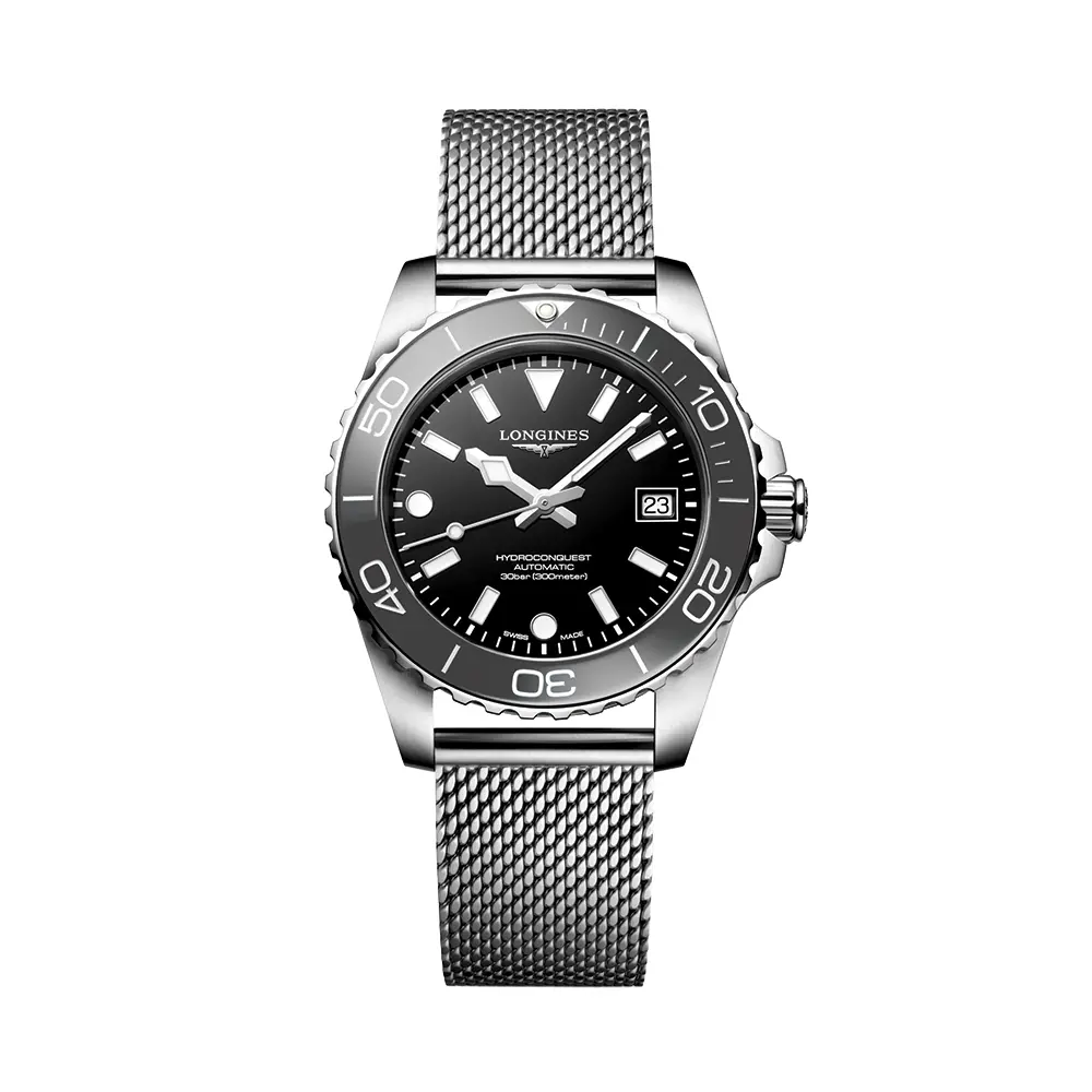 Hydroconquest 39Mm - Black On Mesh Bracelet 1