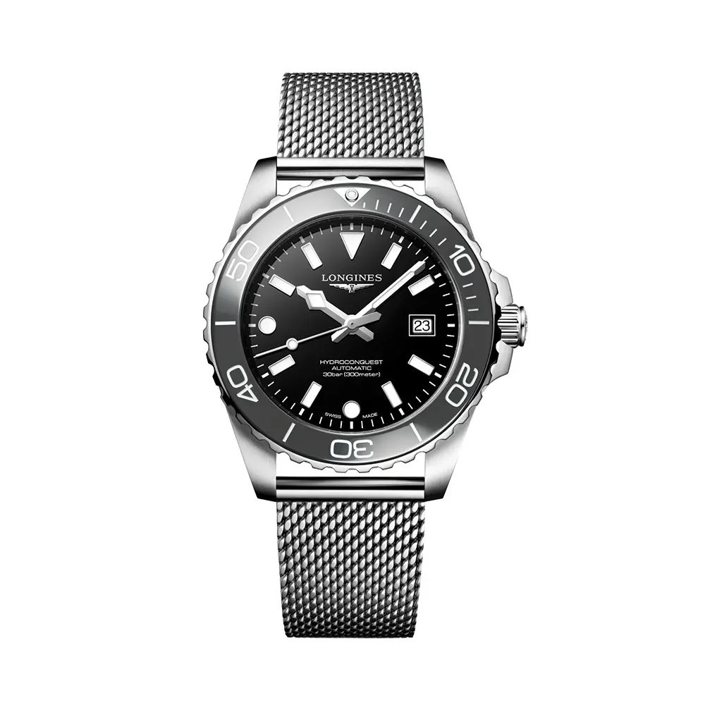 Hydroconquest 42Mm - Black On Mesh Bracelet 1