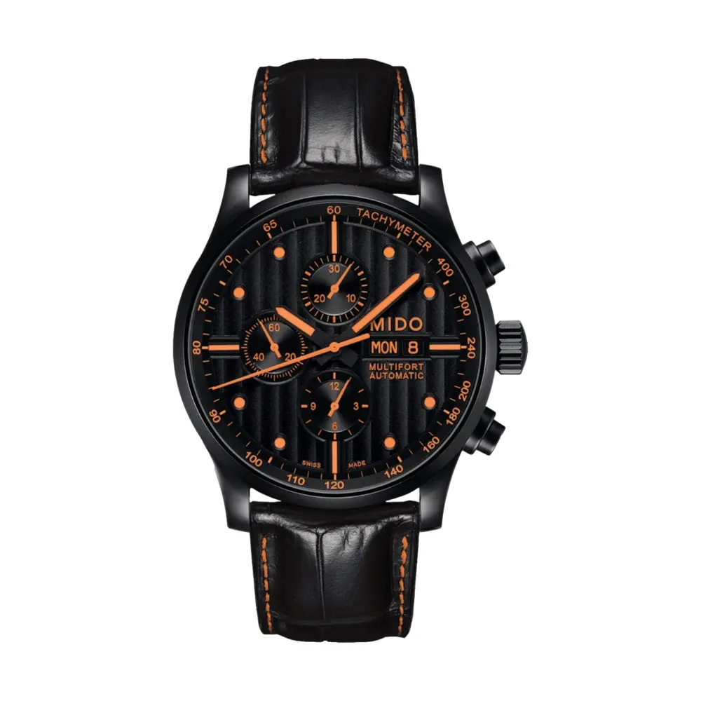 Multifort Chronograph Special Edition 44Mm - Black And Orange On Leather Strap 1