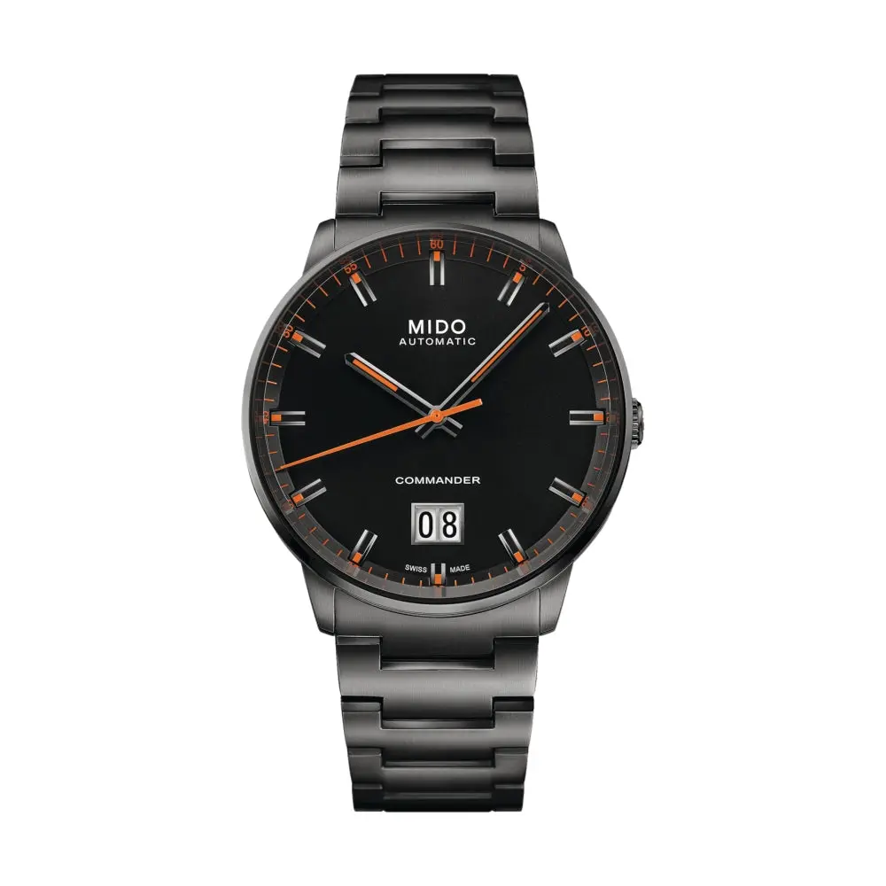Commander Big Date Anthracite Pvd 42Mm - Black W/ Orange Accents On Bracelet 1