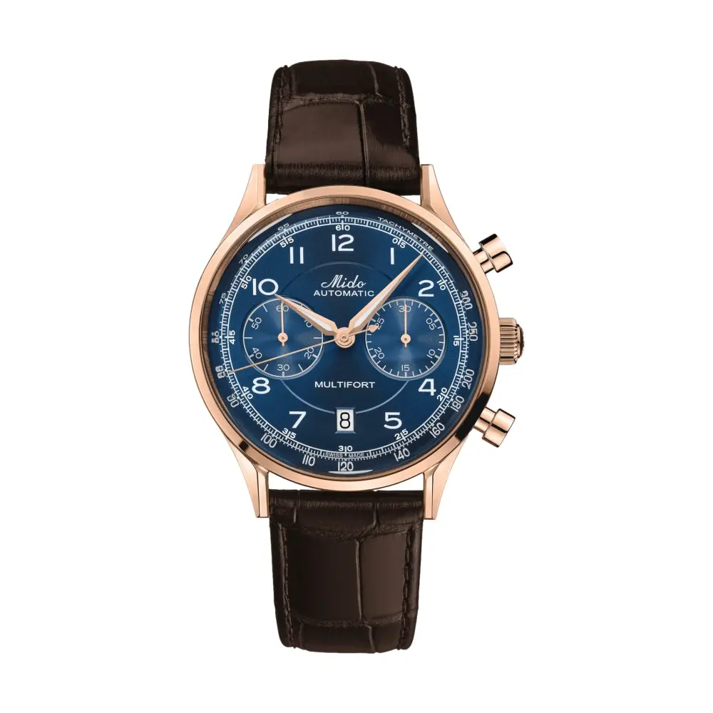 Multifort Patrimony Chronograph Rose Gold Pvd 42Mm - Blue On Leather Strap 1