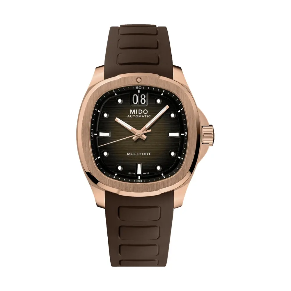 Multifort Tv Big Date Rose Gold-Tone 40Mm - Brown On Rubber Strap 1