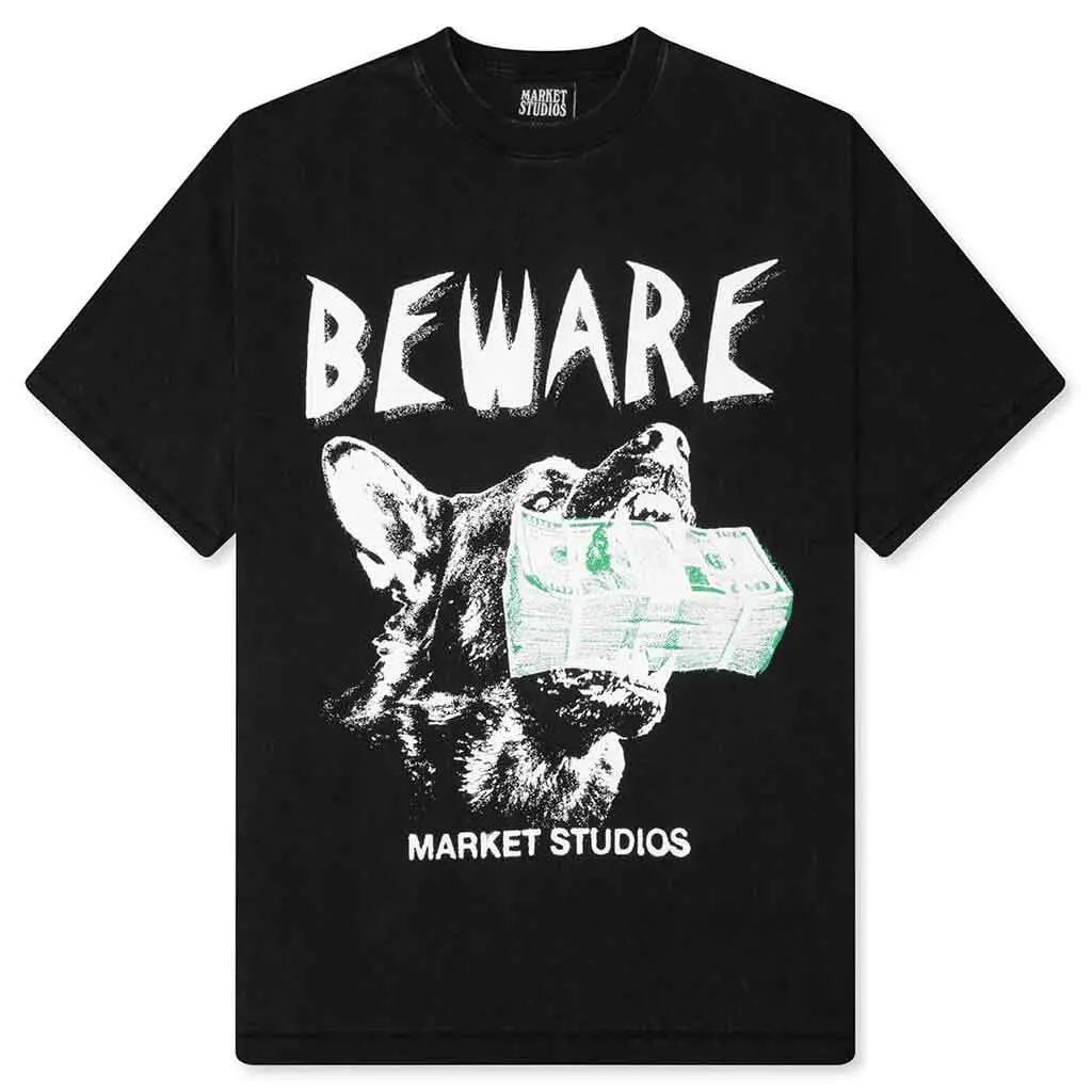 Market Beware My Income S/S Tee - Washed Black 1