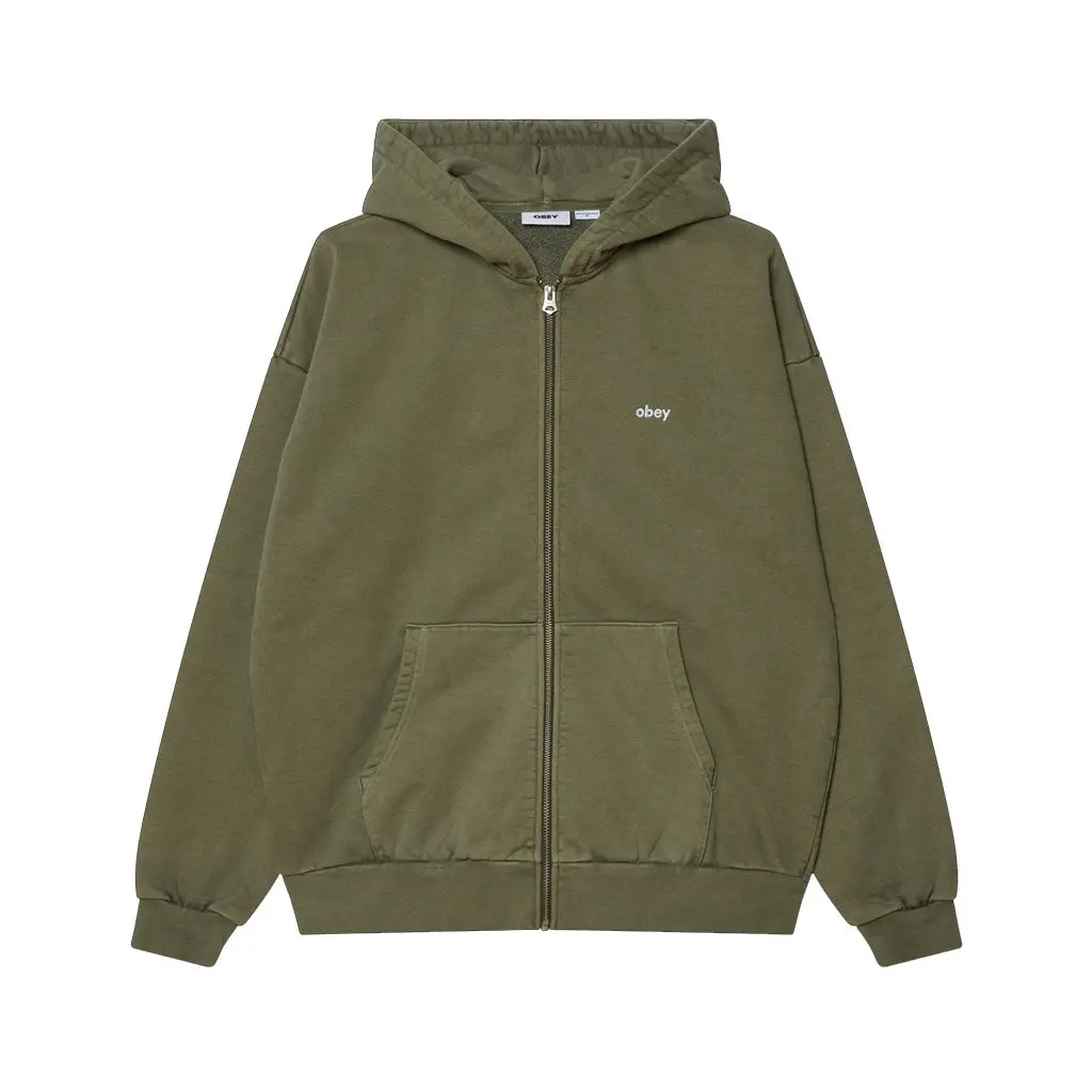 Obey Lowercase Pigment Zip Hoodie - Deep Lichen 1