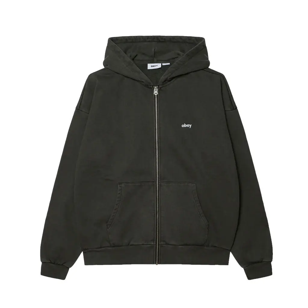 Obey Lowercase Pigment Zip Hoodie - Pirate Black 1