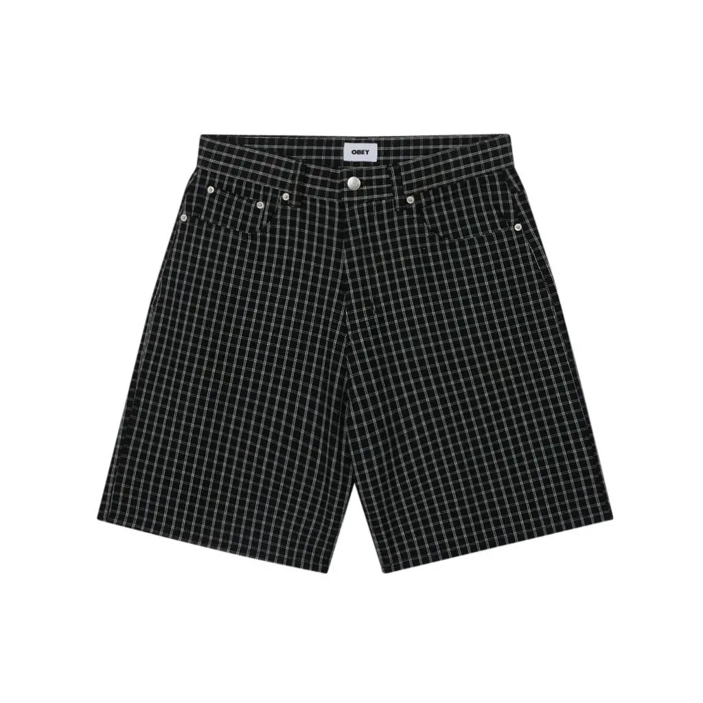 Obey Plaid Baggy Denim Short - Black Multi 1