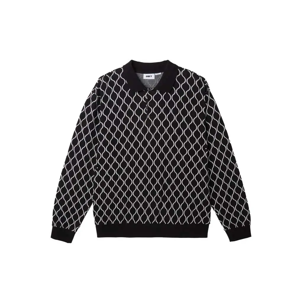 Obey Windmere Jacquard Polo L/S - Black Multi 1