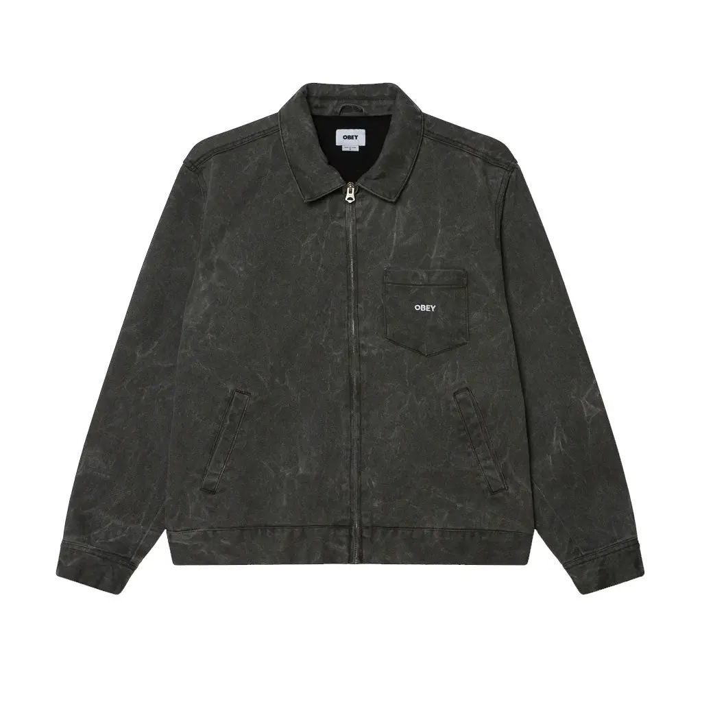 Obey Workman Zip Jacket - Black Wrinkle Wash 1