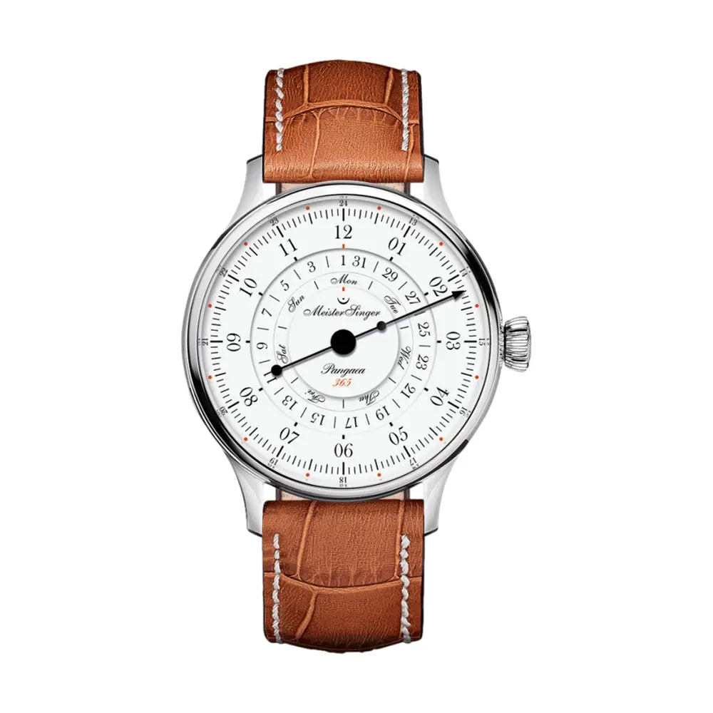 Pangaea Day Date White Dial 40Mm On Cognac Croco Print Leather Strap W/ White Stitching 1