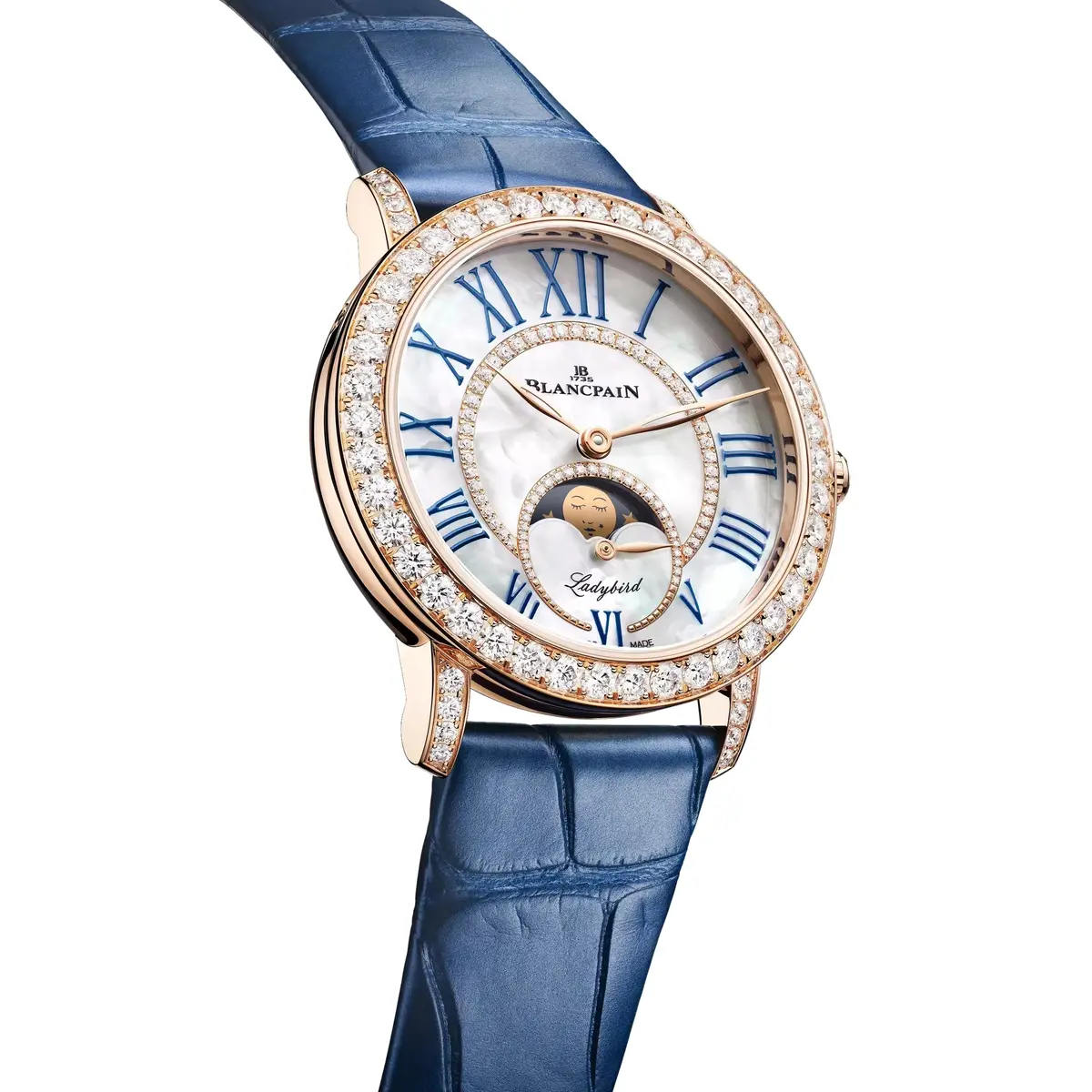 Ladybird Colors Moonphase Red Gold And Diamonds 34.9Mm - White On Leather Strap 2