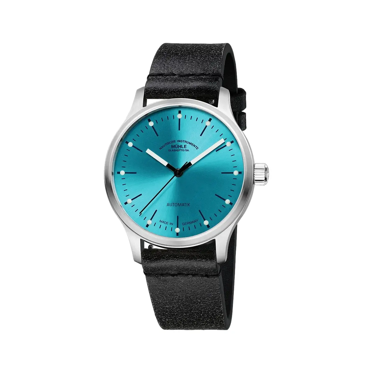 Panova 40Mm - Turquoise On Distressed Black Leather Strap 1