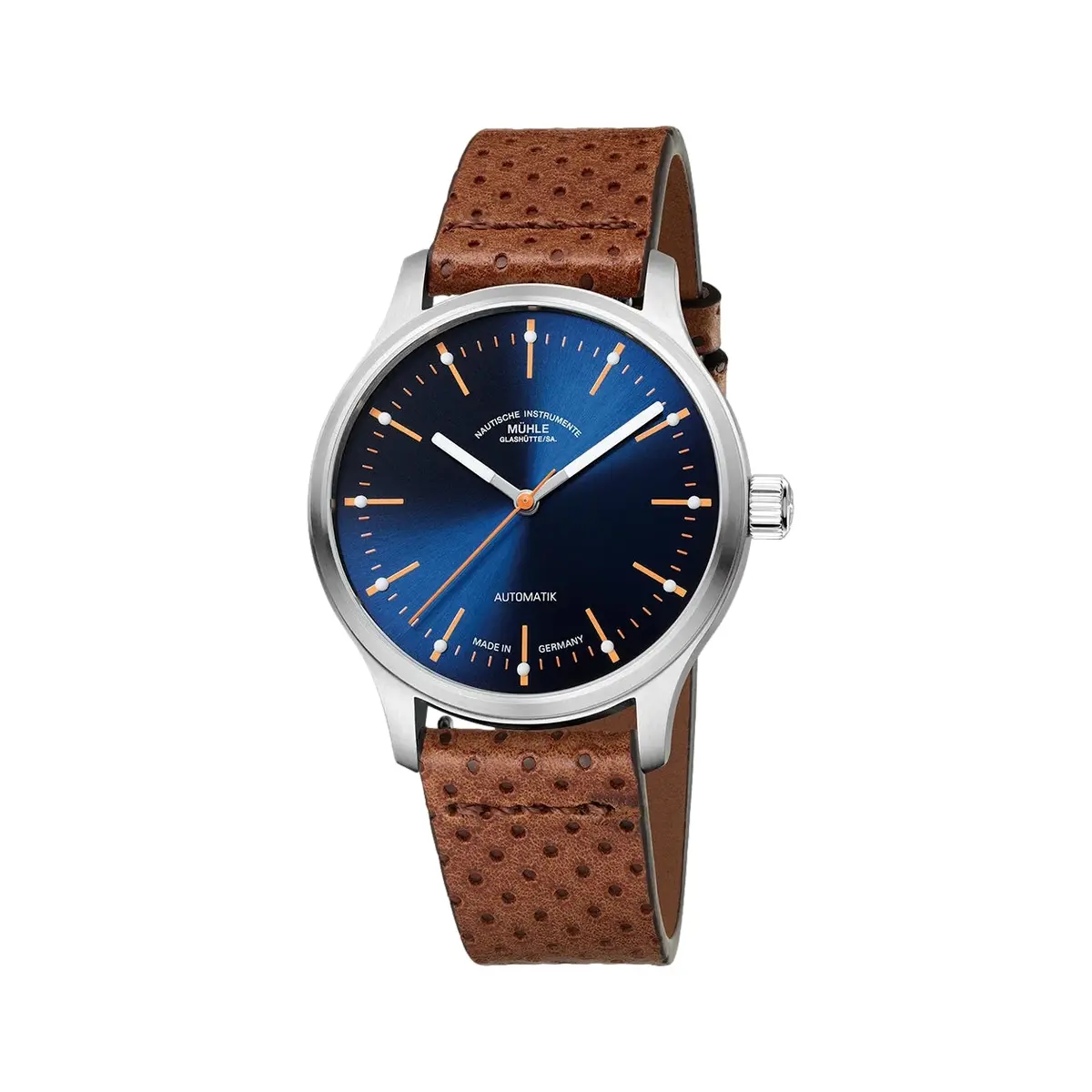 Panova 40Mm - Blue On Perforated Brown Leather Strap 1