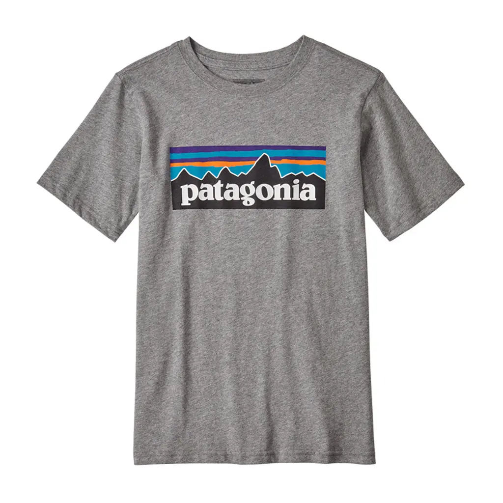 Patagonia Boys P-6 Logo Organic S/S T-Shirt - Gravel Heather / White (Ghwh) 62153 1