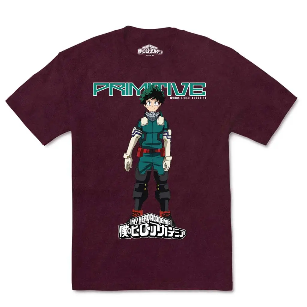 Primitive X My Hero Academia Izuku Midoriya Washed Tee - Burgundy 1