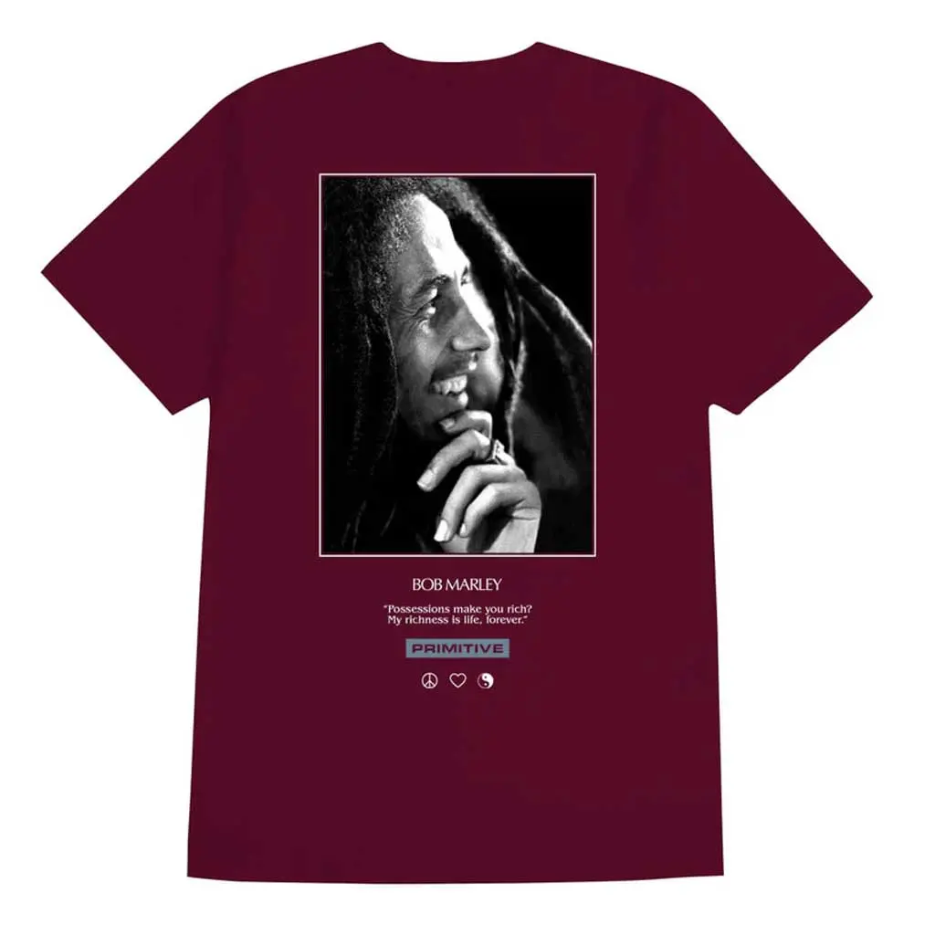 Primitive X Bob Marley Life Forever Tee - Burgundy 1