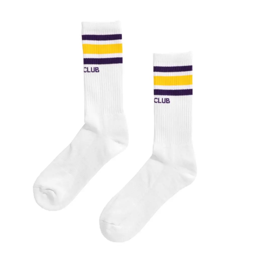 Pro Club Stripe Crew Sock - White/Yellow/Purple 1