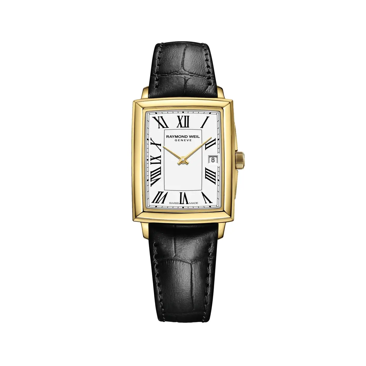 Toccata Square Yellow-Gold 28Mm - White On Leather Strap 1