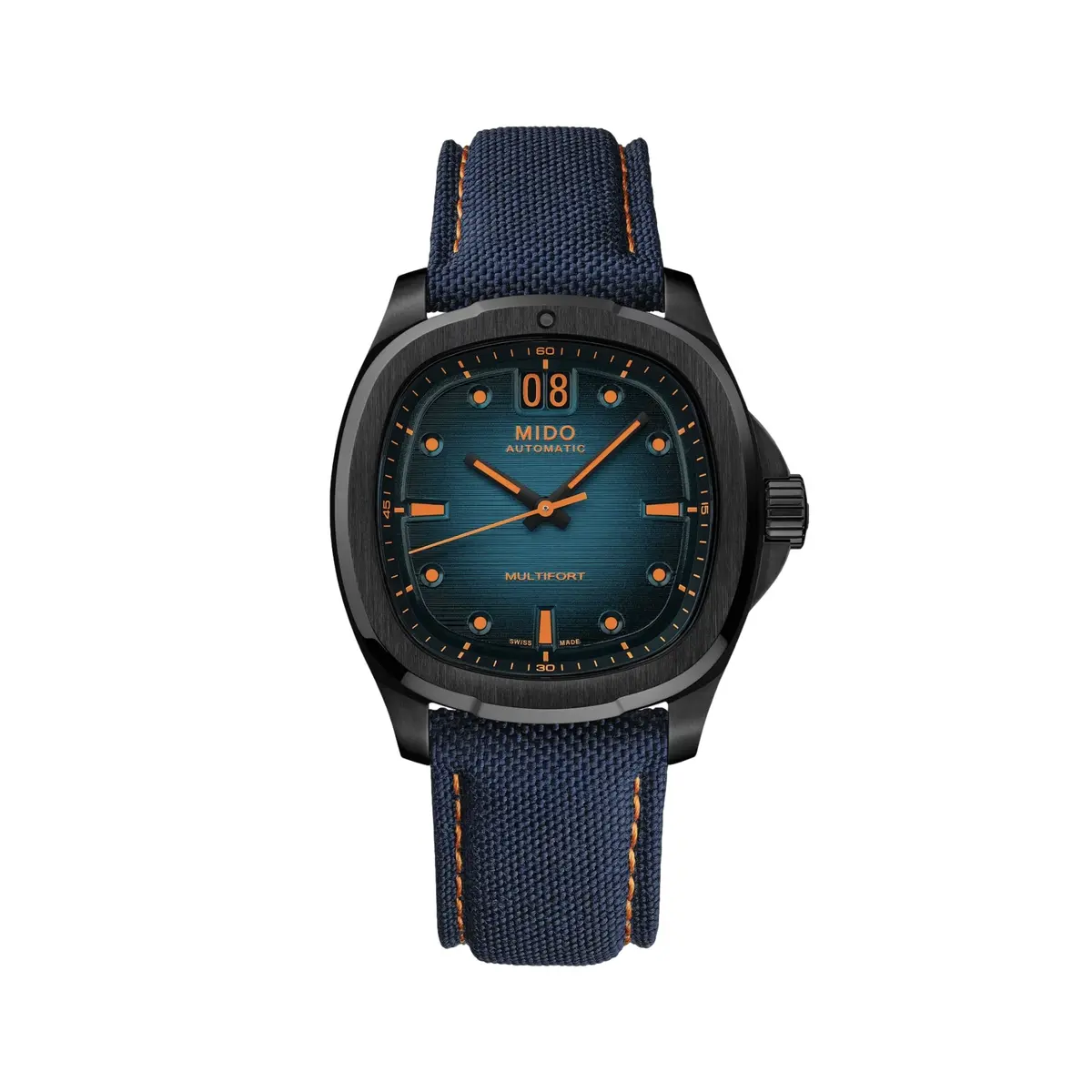 Multifort Tv Big Date Black Pvd Automatic 40Mm - Blue On Fabric Strap 1