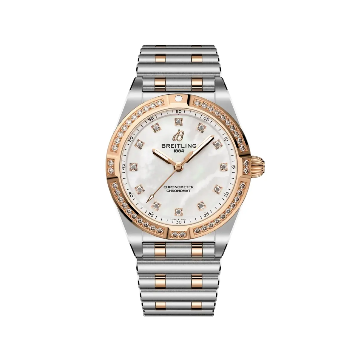 Chronomat Red Gold Two-Tone 28Mm - White Mother-Of-Pearl W/ Diamonds On Bracelet 1