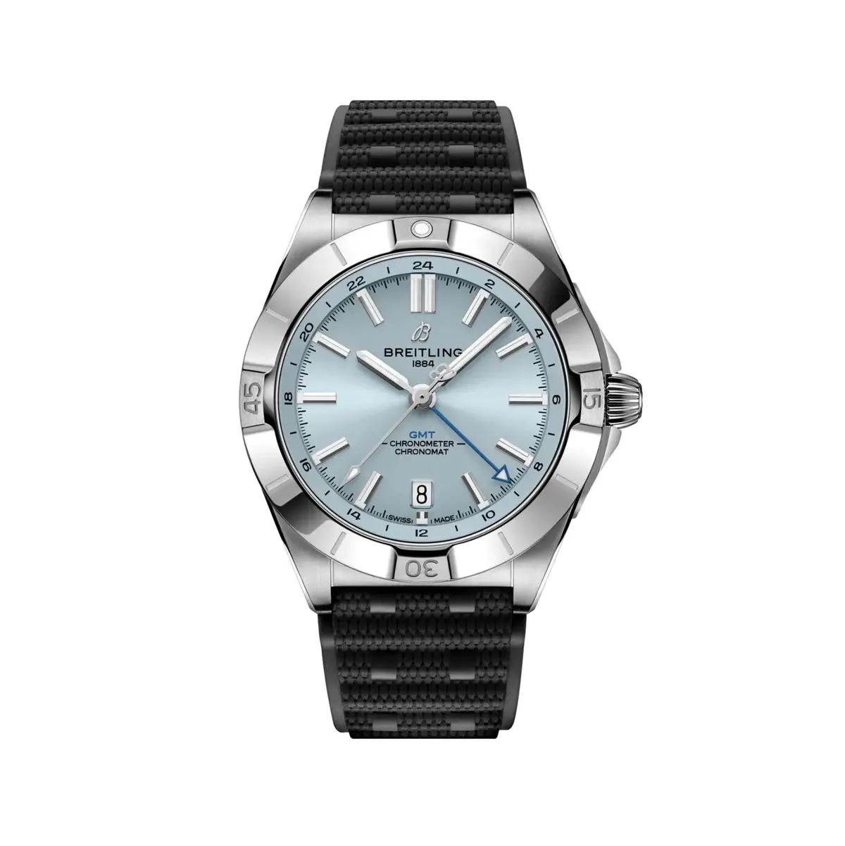 Chronomat Automatic Gmt Steel And Platinum 40Mm - Blue On Rubber Strap 1