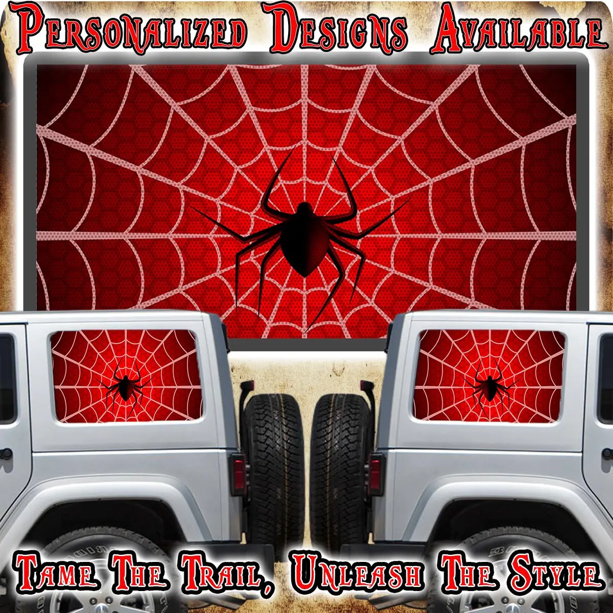 Spider Web Print Rear Quarter Window See Through Graphic. 1