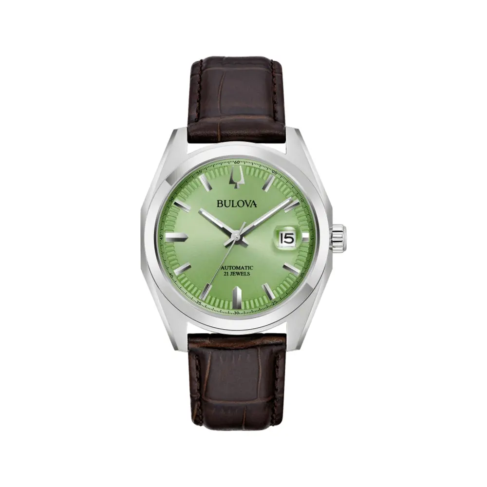 Surveyor 39Mm - Green On Leather Strap 1