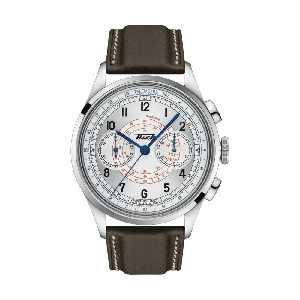 Telemeter 1938 42Mm - Silver On Leather Strap 1
