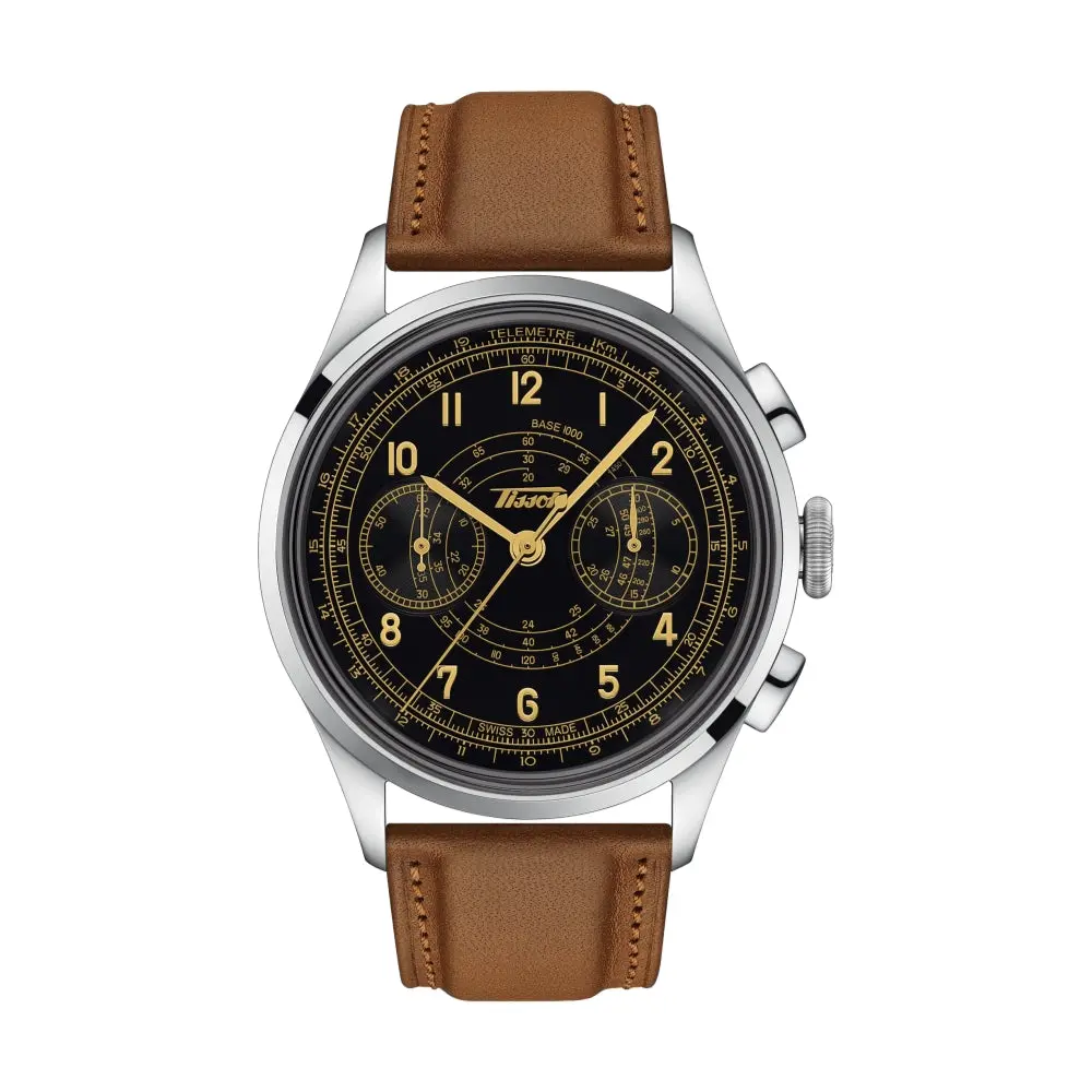 Telemeter 1938 42Mm - Black On Leather Strap 1