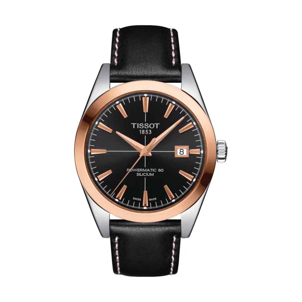 Gentleman Powermatic 80 Silicium Solid 18K Gold Bezel 40Mm - Black On Leather Strap 1