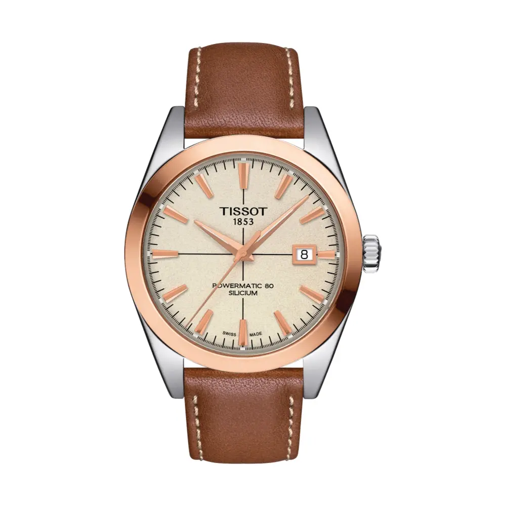 Gentleman Powermatic 80 Silicium Solid 18K Gold Bezel 40Mm - Cream On Leather Strap 1