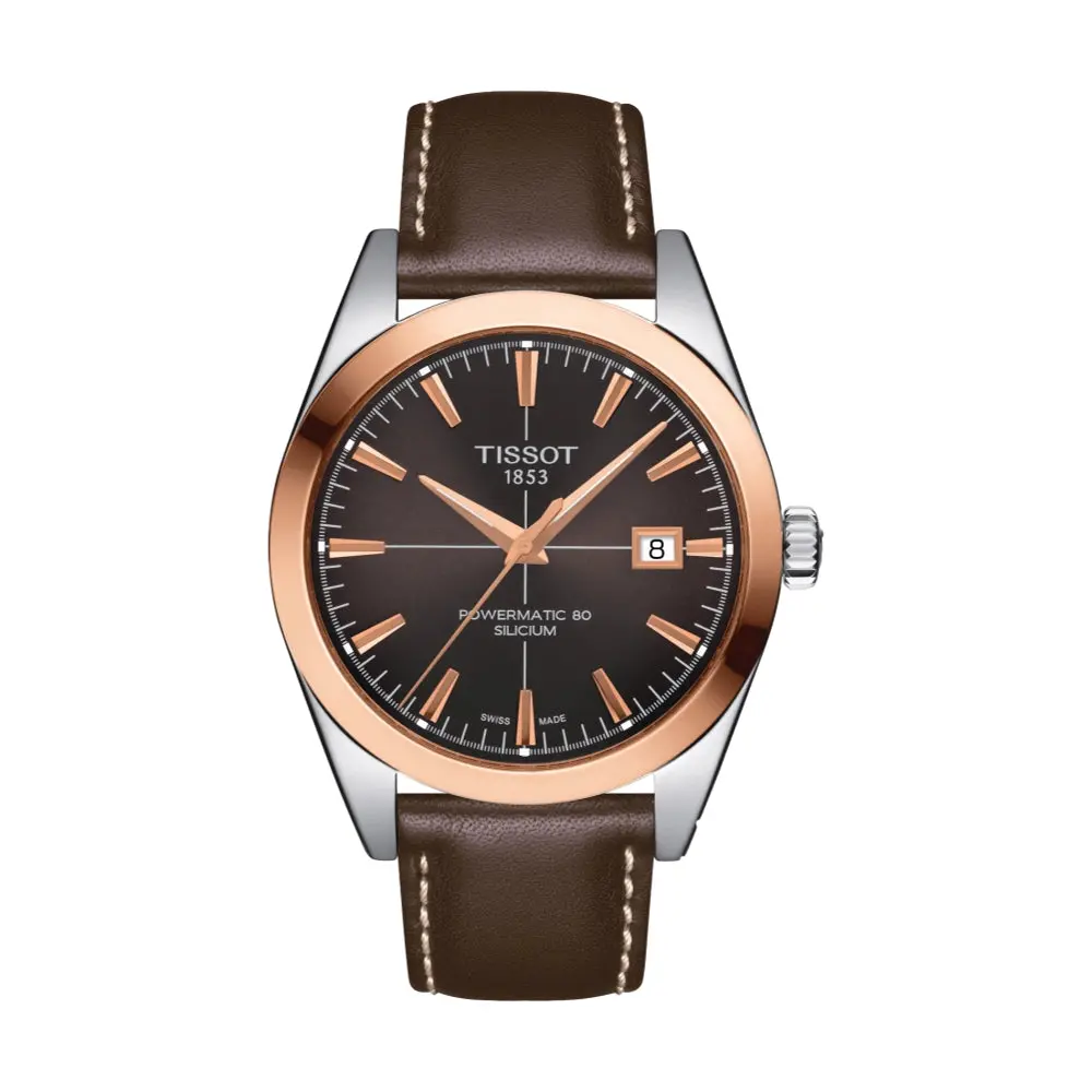 Gentleman Powermatic 80 Silicium Solid 18K Gold Bezel 40Mm - Brown On Leather Strap 1