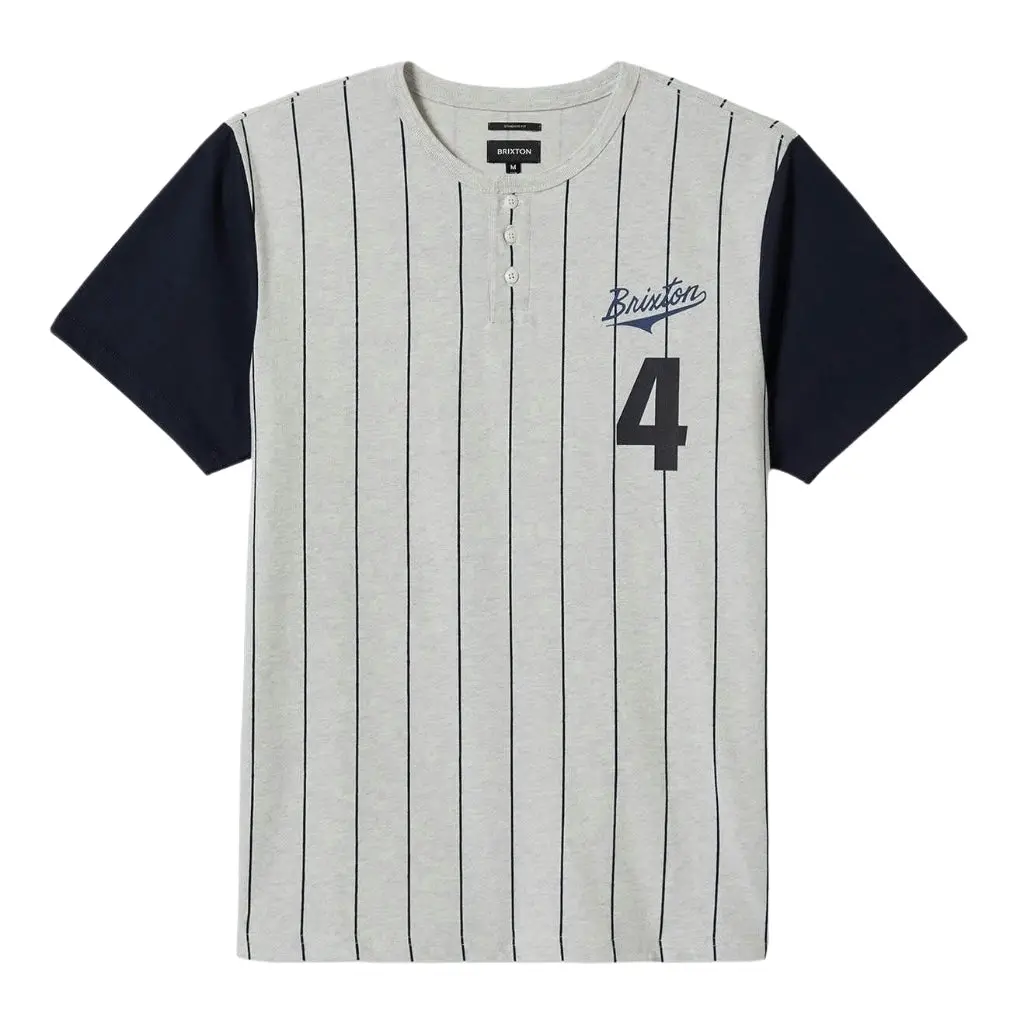 Brixton The League Baseball Tee - Heather Grey/Navy 1