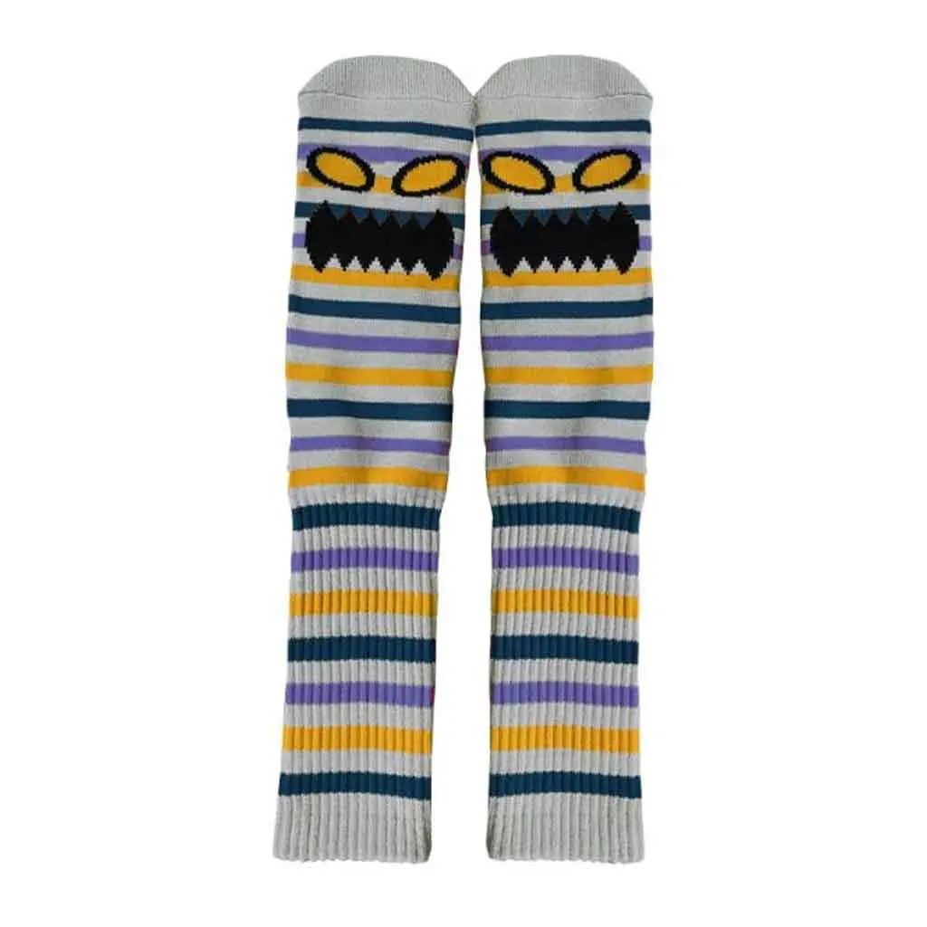 Toy Machine Face Mini Stripe Sock - Grey 1