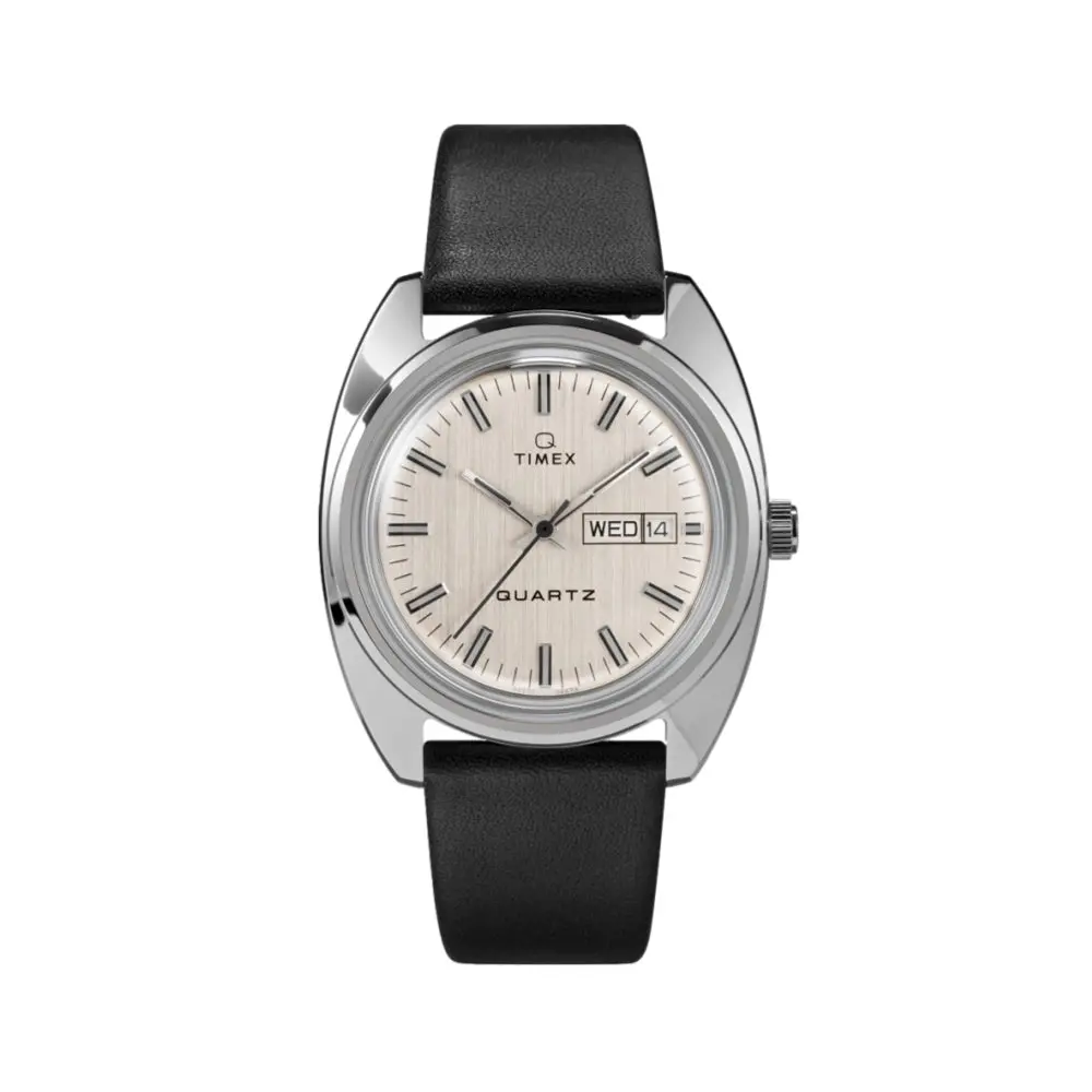 Q Dress Reissue Day Date Sst 37Mm - Silver On Leather Strap 1