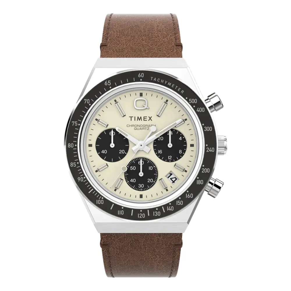 Q Timex Chronograph 40Mm - Cream On Leather Strap 1