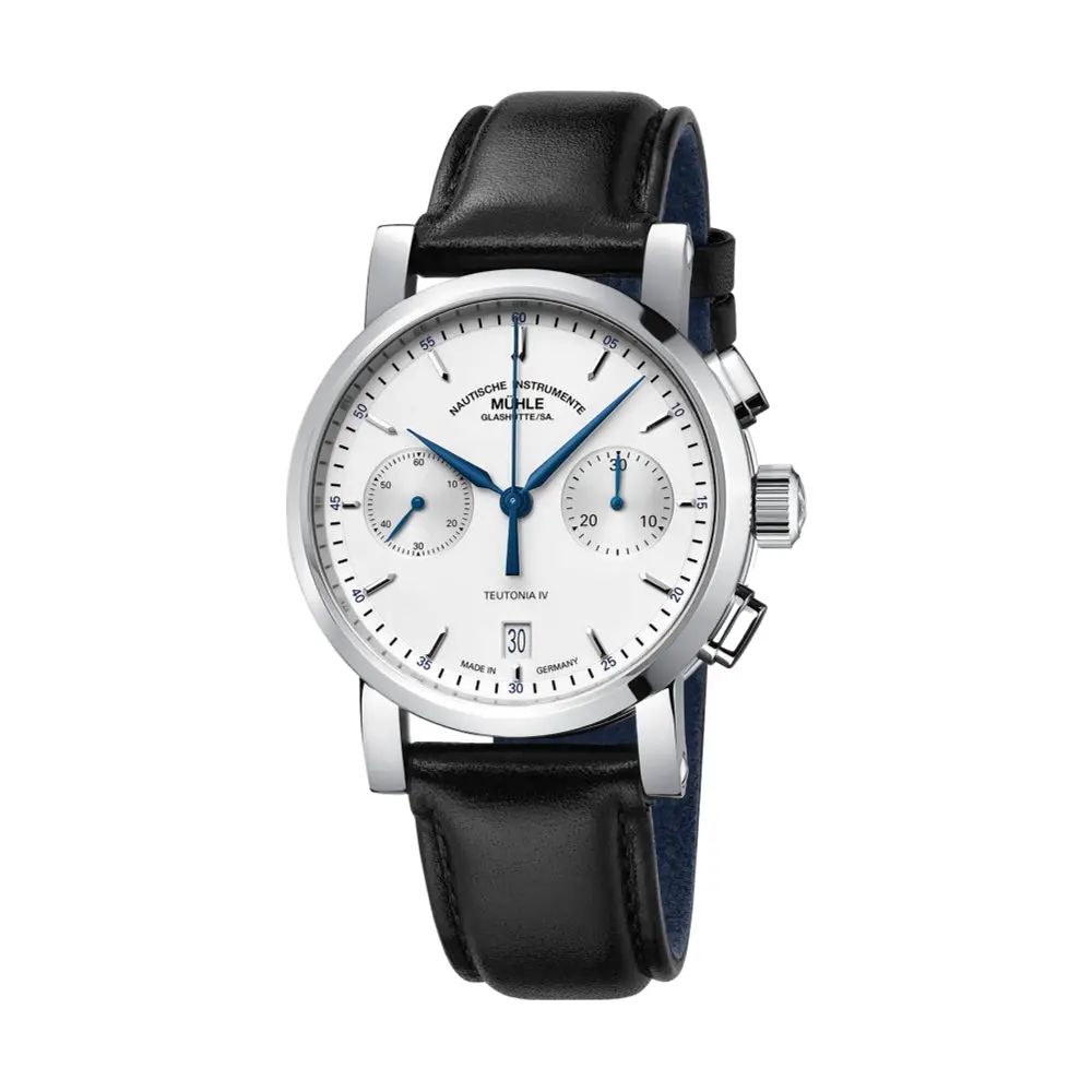 Teutonia Iv Chronograph White Dial 39Mm On Black Leather Strap 1