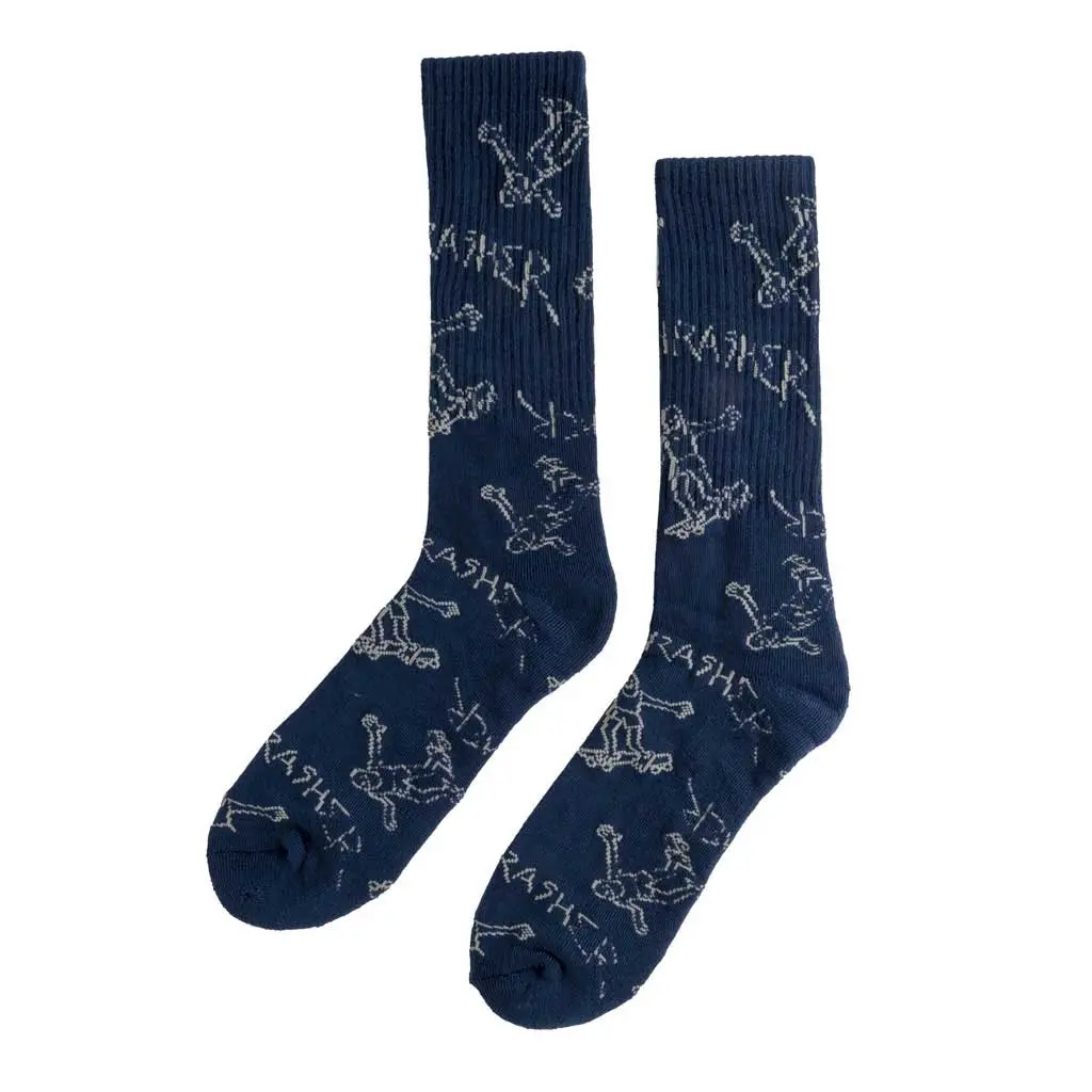 Thrasher Gonz Logo Crew Sock - Navy/Grey 1