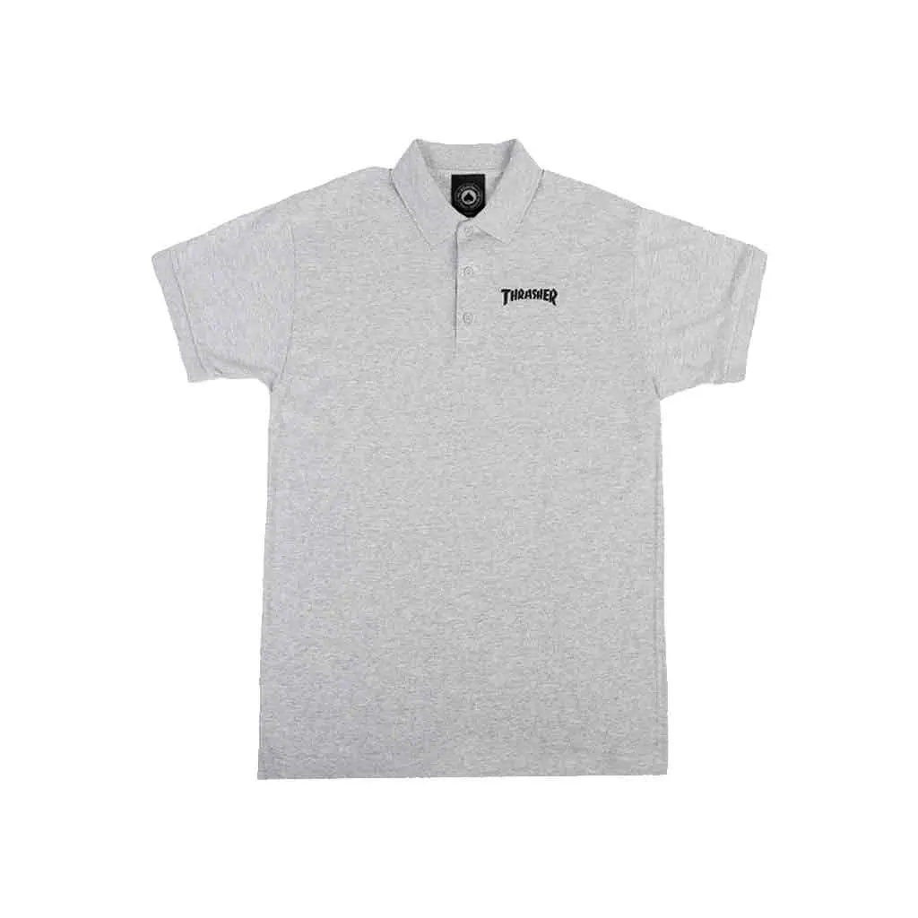 Thrasher Logo Embroidered Polo - Ash Heather 1